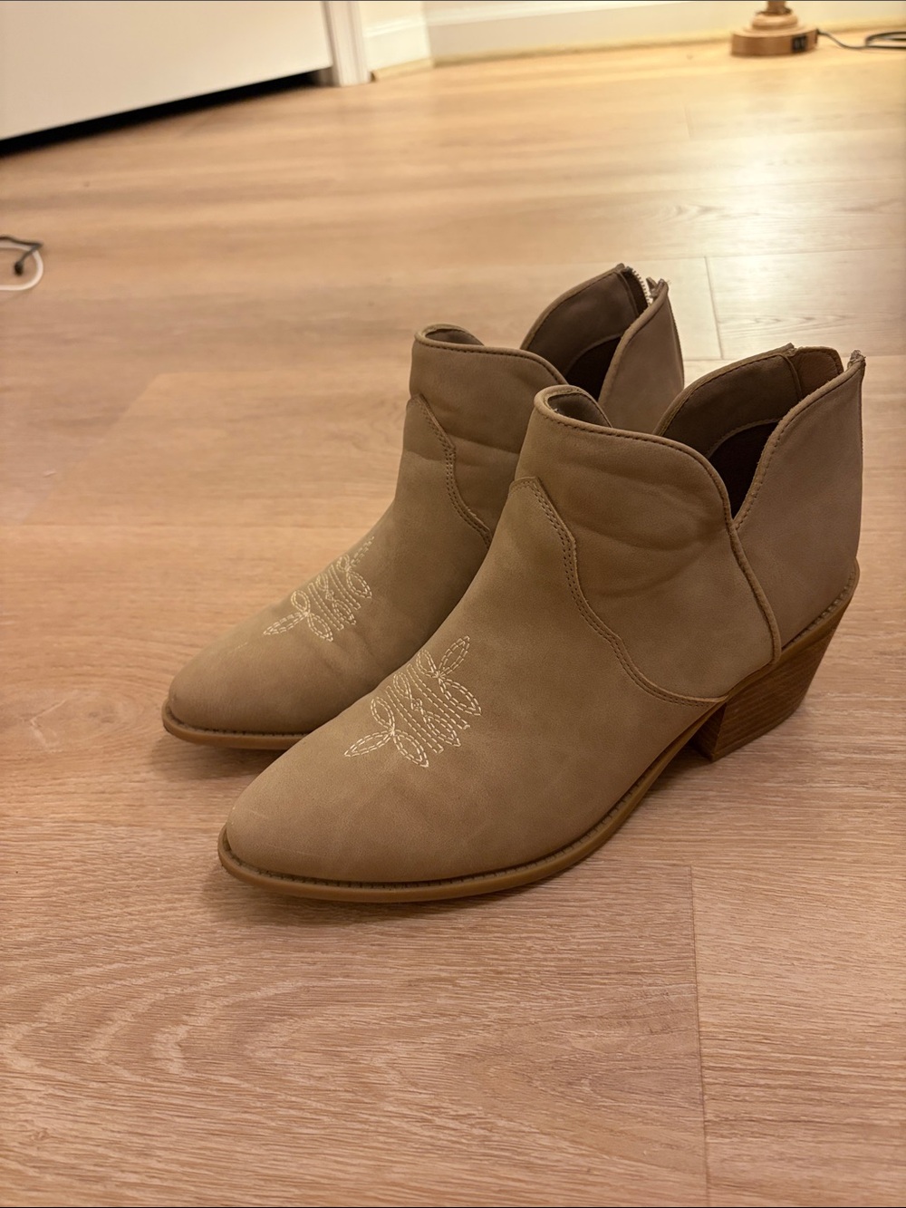 Women's Taupe Suede Western-Inspired Ankle Booties